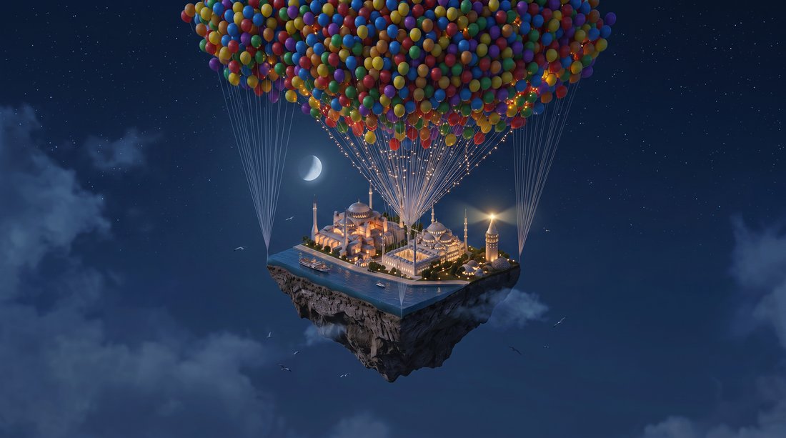 Balon Şehri teması, gece — İstanbul