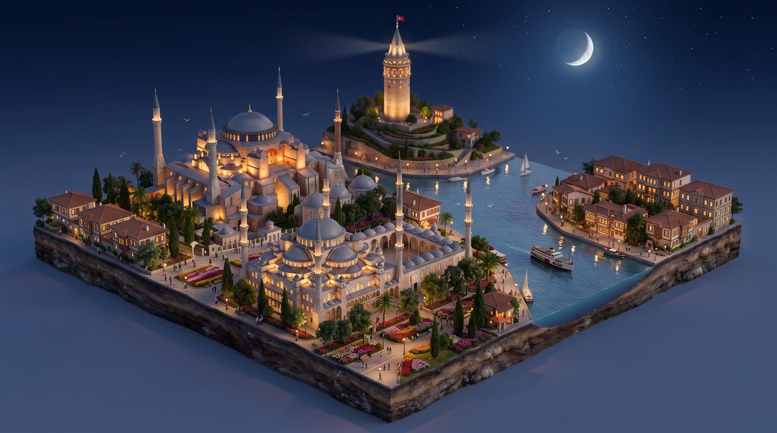 Minyatür Diorama teması, gece — İstanbul